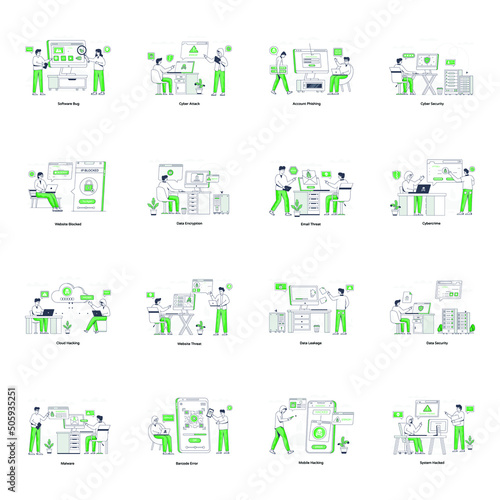 Collection of Cybercrime Flat Illustrations 