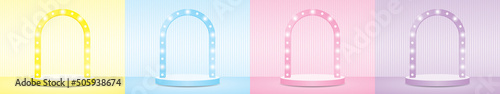 cute girly sweet pastel light bulb arch backdrop display stage 3d illustration vector collection