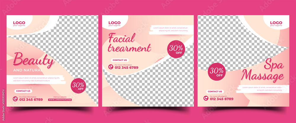 Set of Beauty and massage promotion social media post template design