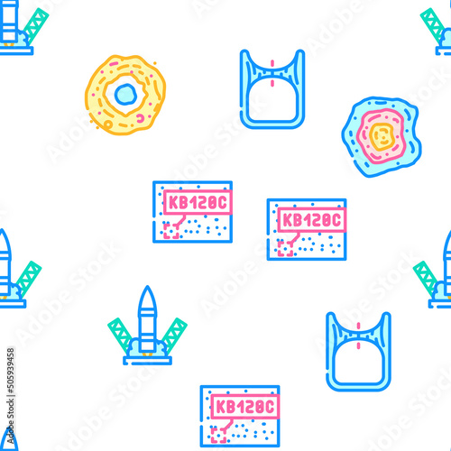 Space Researchment Equipment Vector Seamless Pattern Color Line Illustration