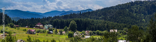 houses in the valley in the Ukrainian Carpathians