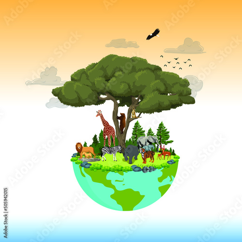 The life cycle of forest animals. world wildlife by Animal on earth, wildlife concept, environment day, World Habitat wildlife day, world day of endangered species, world Forest and biodiversity