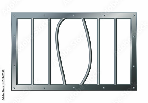Vector illustration of prison bars window isolated on white background. Realistic prison metal lattice. Jail window with bars. Jail break. 
