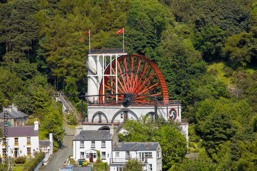 Laxey Wheel above the village of Laxey. Isle of Man, UK photo