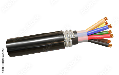 soft copper cable wiring 3d rendering on white background