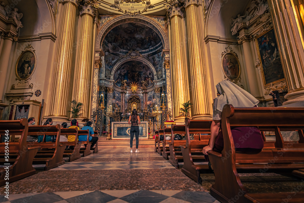 Inside a church in the city of Bologne, Italy
