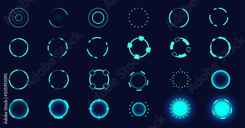 Set of round circle hud elements for sci fi game, radar and futuristic interface.