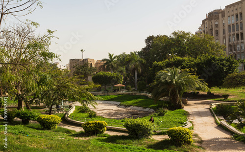 Green park zone in the city centre near Alexandria library in Alexandria, Egypt