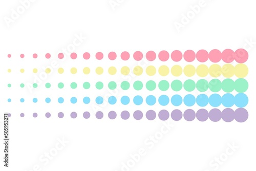 Rainbow pastel circles, gradient halftone background. Vector illustration.