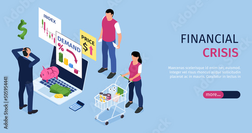 Isometric Business Crisis Banner