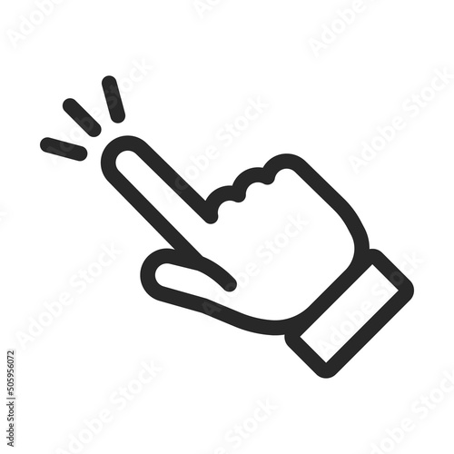 Clicking finger icon, Click vector pictogram. Hand pointer isolated on white background.