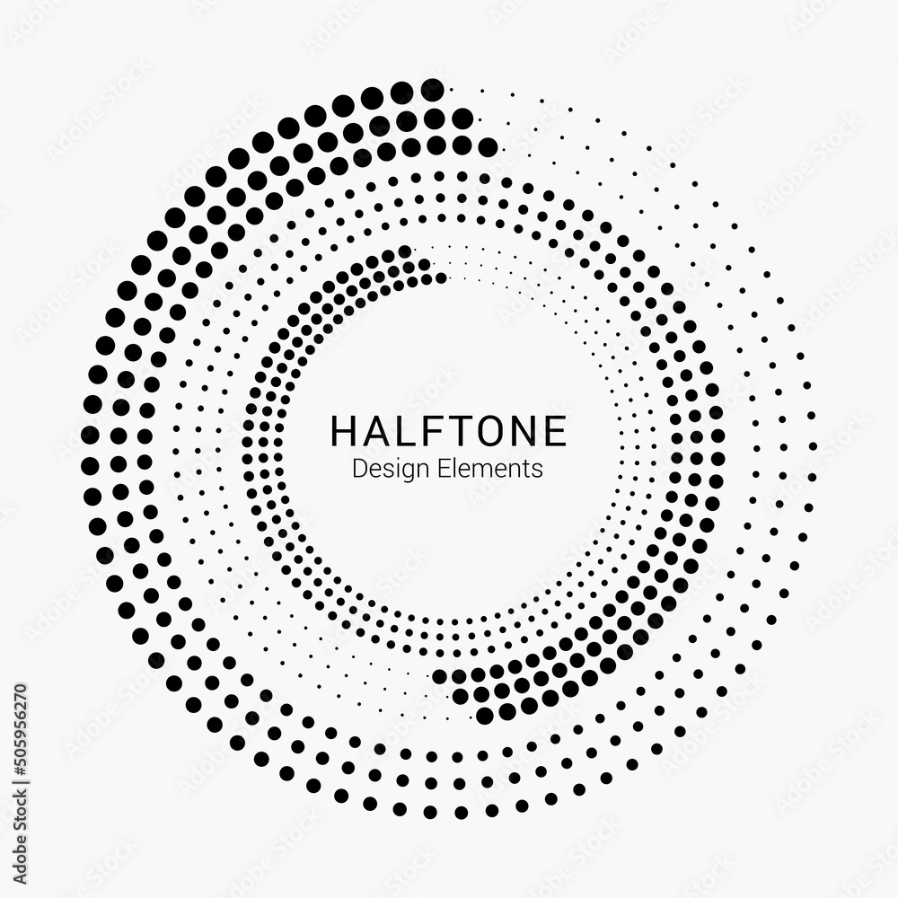 Abstract dotted circles. Halftone dots in circular form. Vector logo. Design element for various purposes. Vector illustration. Abstract dotted circles. Halftone dots in circular form. Vector logo. Design element for various purposes. Vector illustration.