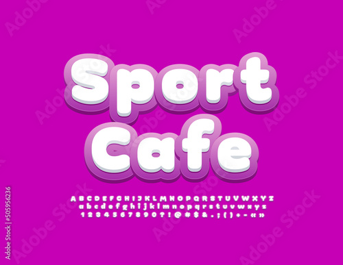 Vector modern sign Sport Cafe with Violet and White Font. Trendy style Alphabet Letters, Numbers and Symbols set