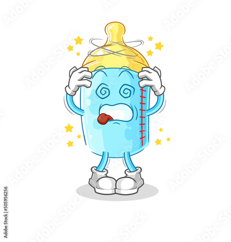 baby bottle dizzy head mascot. cartoon vector © dataimasu