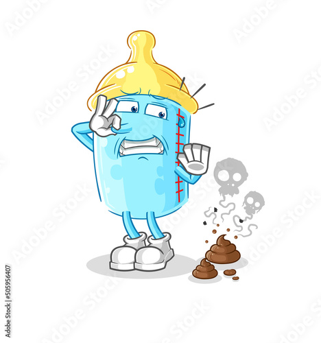 baby bottle with stinky waste illustration. character vector