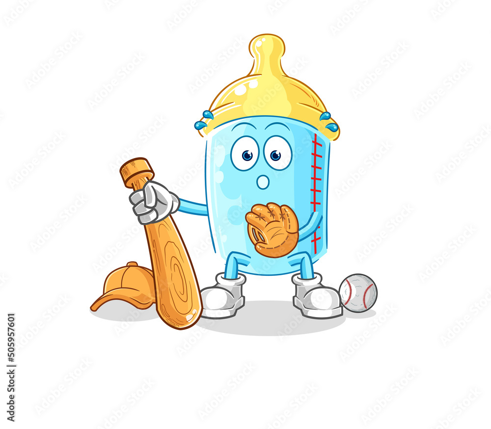 baby bottle baseball Catcher cartoon. cartoon mascot vector