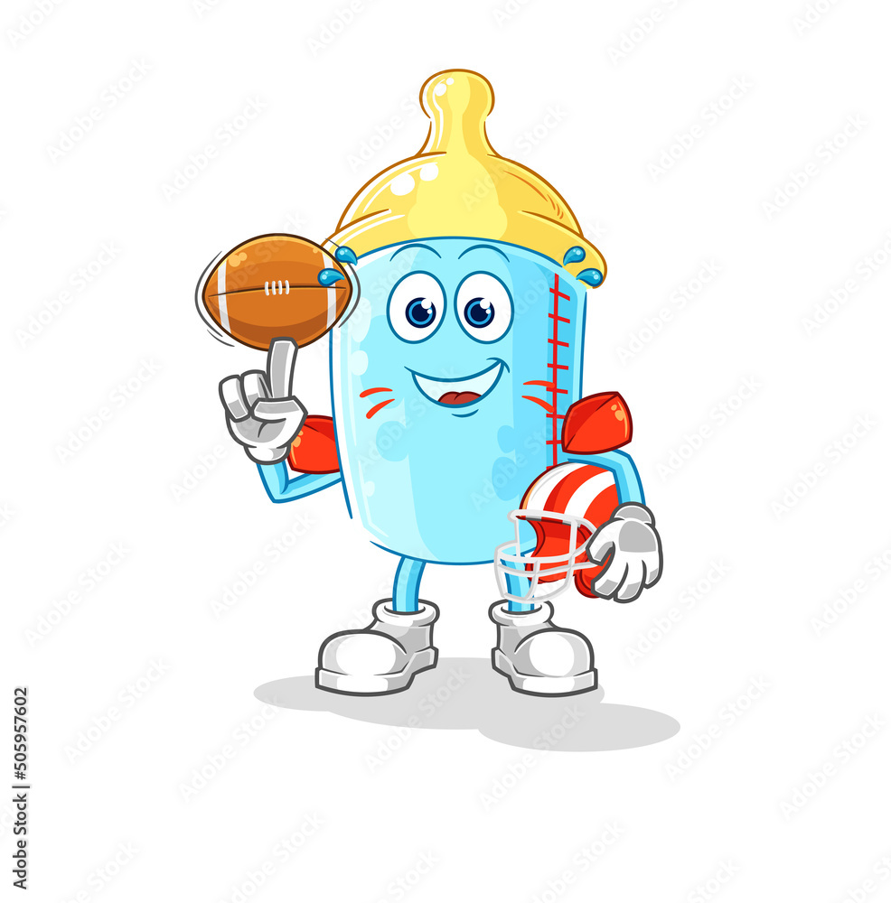Obraz premium baby bottle playing rugby character. cartoon mascot vector