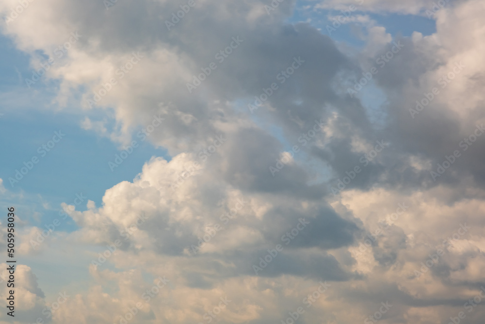 Blue sky background with white striped clouds in heaven and infinity. blue sky panorama may use for sky replacement.