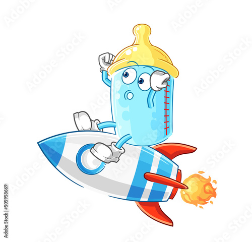 baby bottle ride a rocket cartoon mascot vector