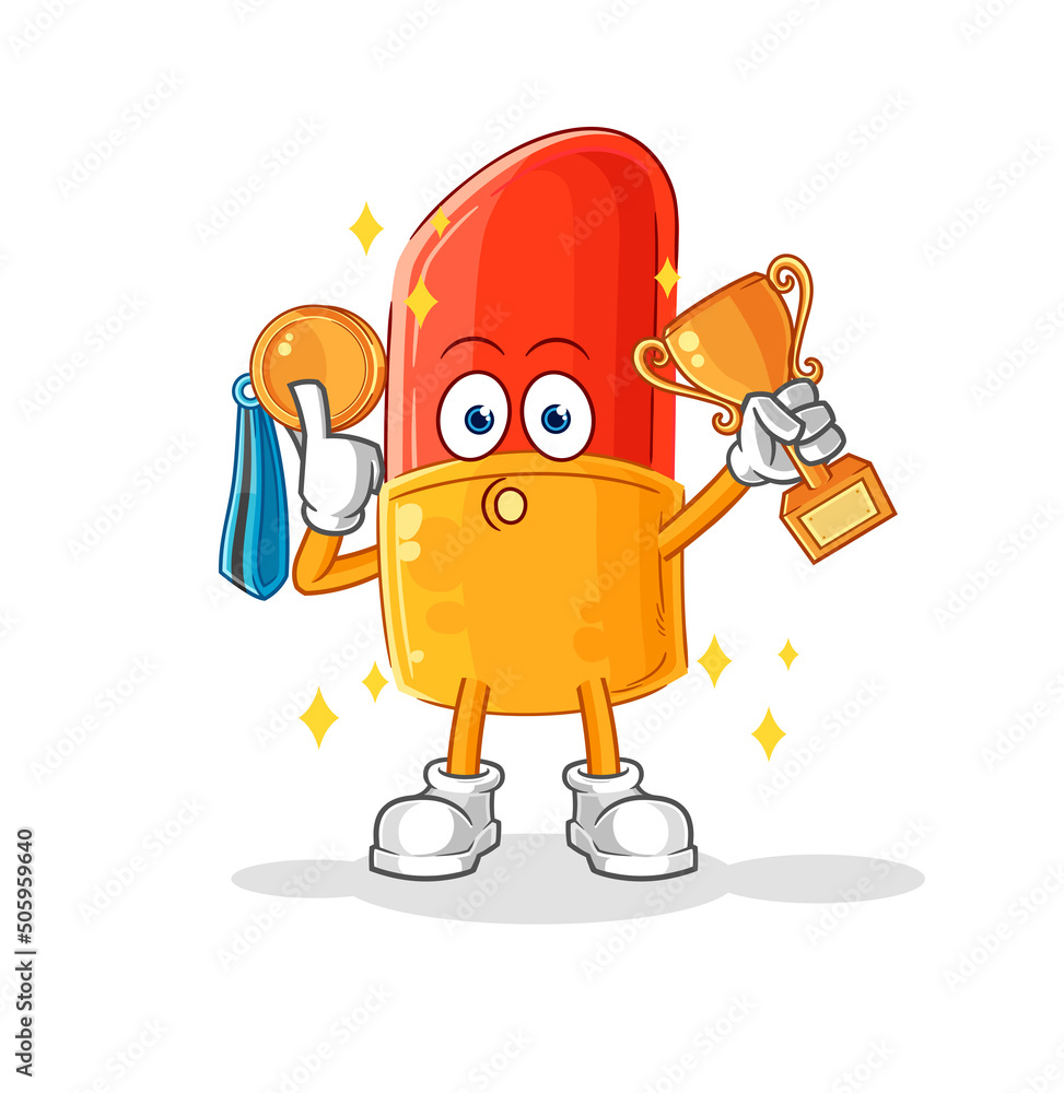 lipstick winner with trophie. cartoon character lipstick winner with trophie. cartoon character