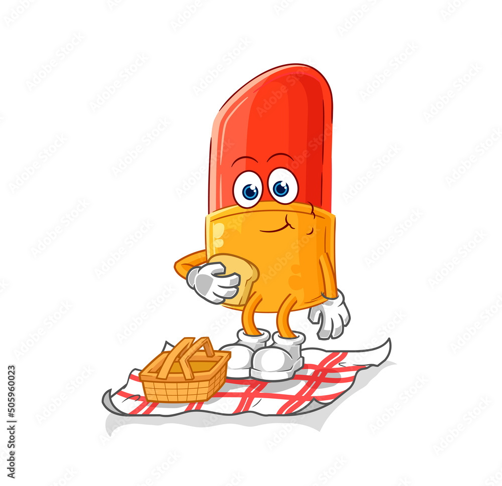 lipstick on a picnic cartoon. cartoon mascot vector lipstick on a picnic cartoon. cartoon mascot vector