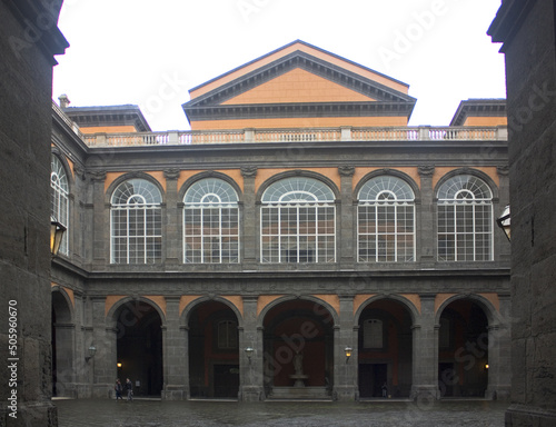  Inner courtyard of Palazzo Reale on the Piazza del Plebiscito in Naples, Italy 