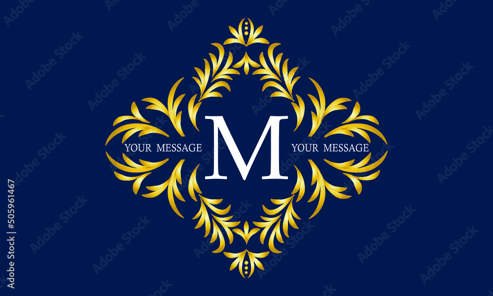 Elegant and stylish monogram with the letter M in the center and decorative elements. Luxury logo template. Elegant and stylish monogram with the letter M in the center and decorative elements. Luxury logo template.