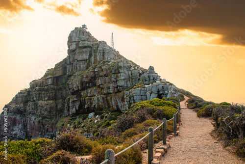Trail to the decommissioned Cape Point lighthouse in South Africa Cape of Good Hope