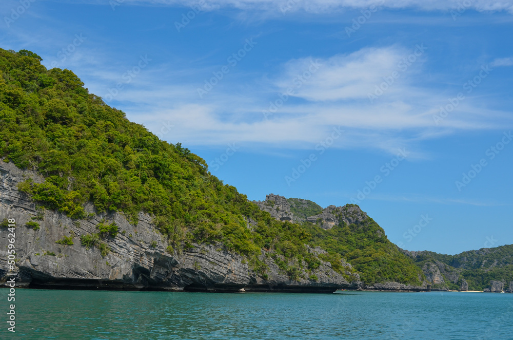 nature reserve, green limestone hill, mountain in the ocean, marine park in Thailand, uninhabited island, wildlife