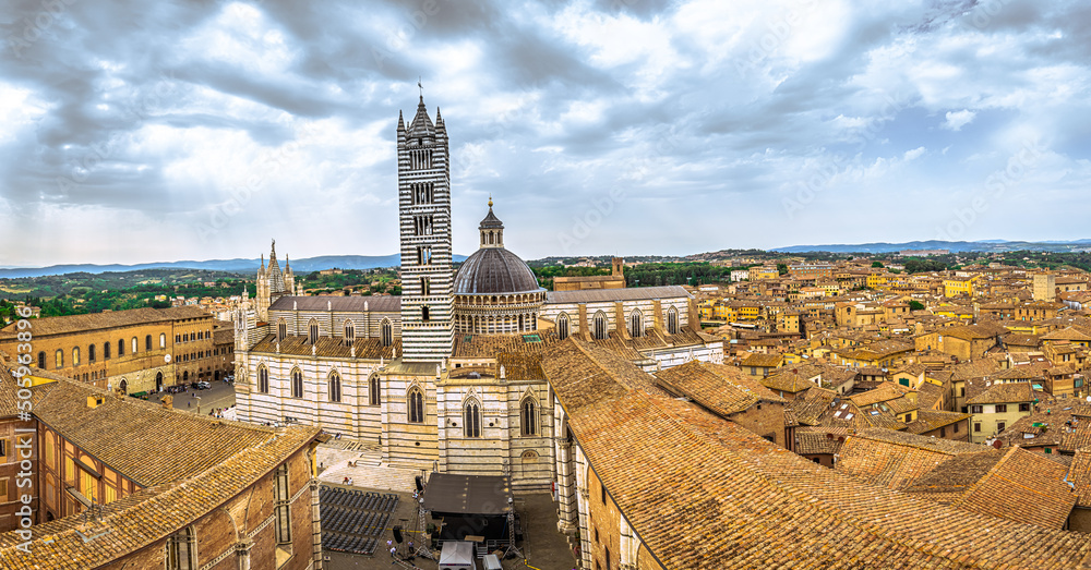 Panoramic view of the medieval city of Siena in Tuscany, Italy