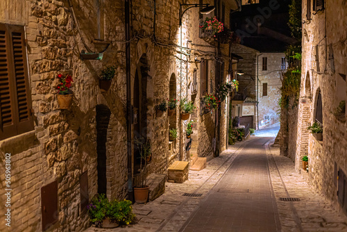 Fototapeta Naklejka Na Ścianę i Meble -  Night view of the medieval town of Spello in Umbria, Italy