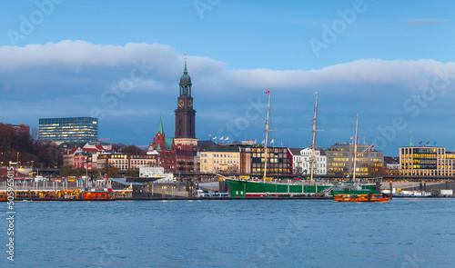 Panoramic coastal cityscape of Hamburg