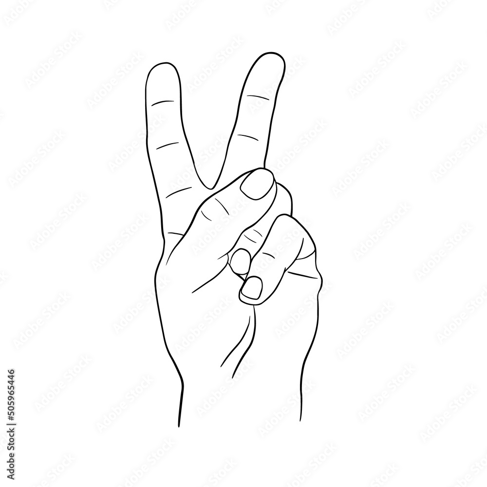 Hand drawn two fingers up. Doodle gesture isolated on white background. Vector illustration. Hand drawn two fingers up. Doodle gesture isolated on white background. Vector illustration.