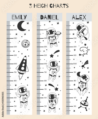 Boys space growth chart. Kids cosmic height chart printable. Space art.