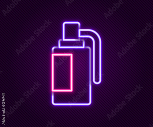 Glowing neon line Hand grenade icon isolated on black background. Bomb explosion. Colorful outline concept. Vector