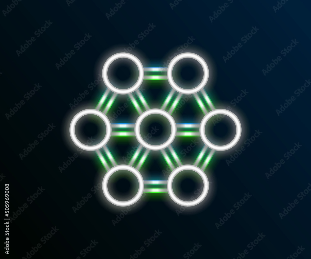 Glowing neon line Molecule icon isolated on black background. Structure of molecules in chemistry, science teachers innovative educational poster. Colorful outline concept. Vector Glowing neon line Molecule icon isolated on black background. Structure of molecules in chemistry, science teachers innovative educational poster. Colorful outline concept. Vector