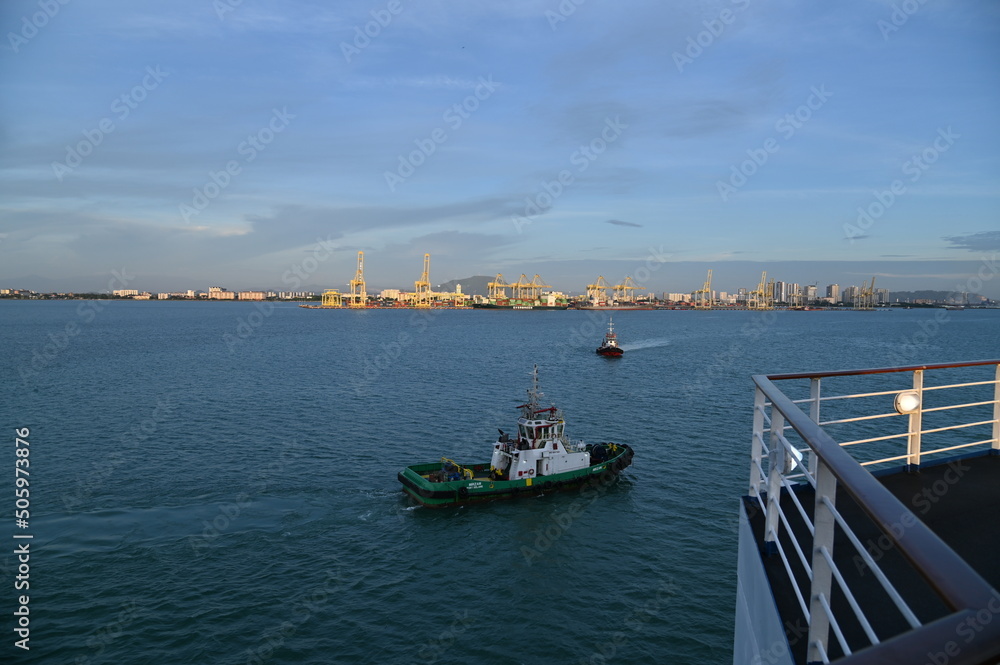 Georgetown, Penang Malaysia - May 19, 2022: A Cruise Trip around the Penang Island Onboard the Aegean Paradise Vessel