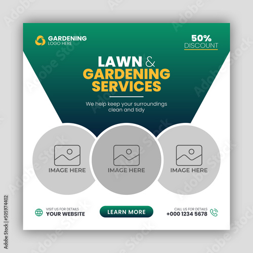 Lawn or gardening service social media post and web banner template