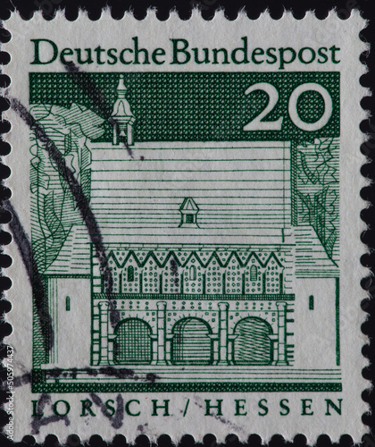 GERMANY - CIRCA 1966: a postage stamp from GERMANY, showing the historic building Kloster Losch, Hessen Circa 1966