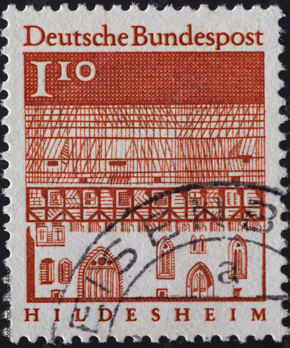 GERMANY - CIRCA 1966: a postage stamp from GERMANY, showing the historical building Trinitatishospital in Hildesheim. Circa 1966
