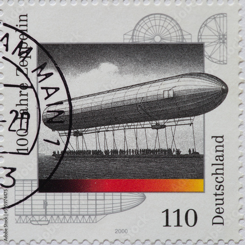 GERMANY - CIRCA 2000 : a postage stamp from GERMANY, showing an airship of the German inventor Zeppelin. Circa 2000