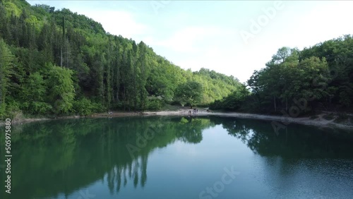 Immagine aerea di uno dei due lagustelli di Percile,  che somigliano a dei laghi alpini ma si trovano sui monti Lucretili, a poca distanza da Roma.  photo