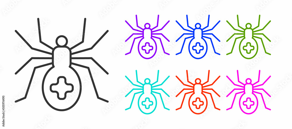 Black line Spider icon isolated on white background. Happy Halloween party. Set icons colorful. Vector