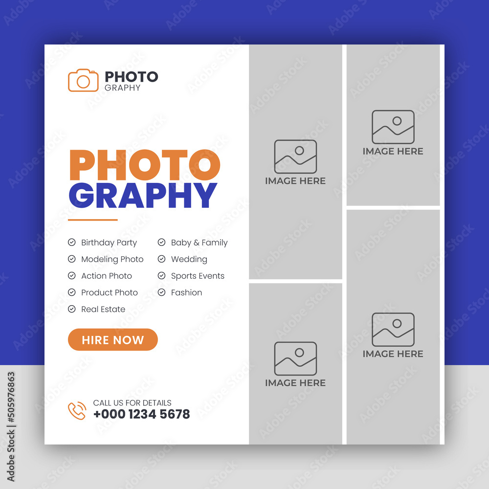 Digital photography services social media post template and web banner Digital photography services social media post template and web banner