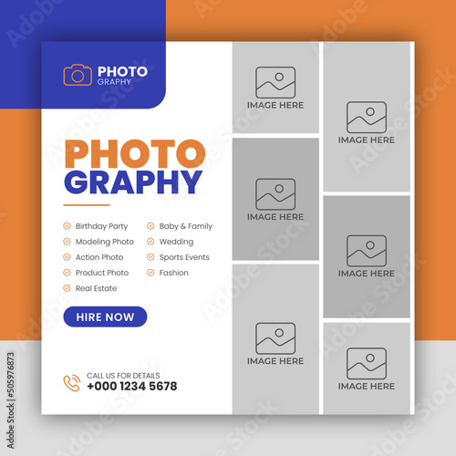 Digital photography services social media post template and web banner