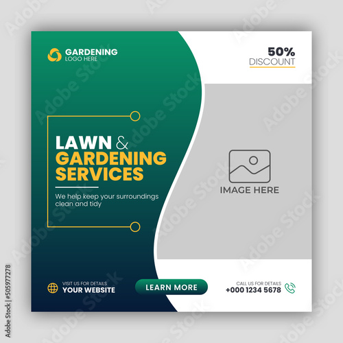 Lawn or gardening service social media post and web banner template