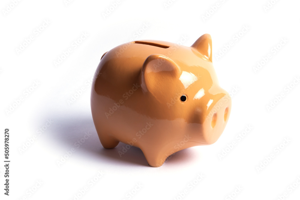side view of piggy bank on white background side view of piggy bank on white background