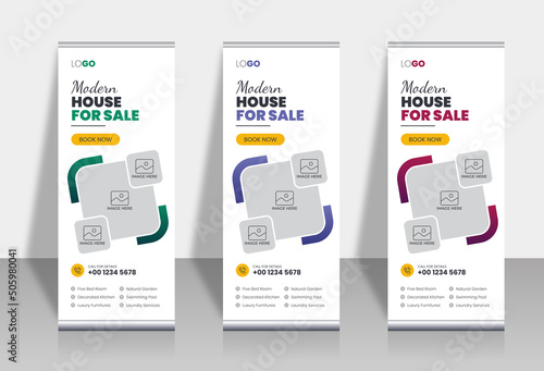 Real estate agency roll up banner design or pull up banner template
