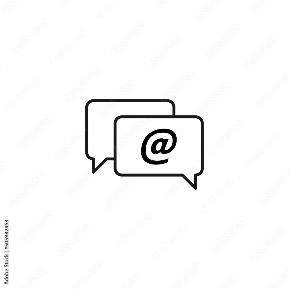 Monochrome outline sign drawn with black thin line. Modern symbol suitable for advertisement, web sites, stores. Vector line icon of post or mail sign inside of speech bubble Monochrome outline sign drawn with black thin line. Modern symbol suitable for advertisement, web sites, stores. Vector line icon of post or mail sign inside of speech bubble