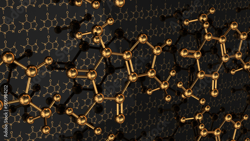 Caffeine molecule. Caffeine is a drug that stimulates the activity of your brain and nervous system by blocking the action of adenosine - 3D illustration rendering photo